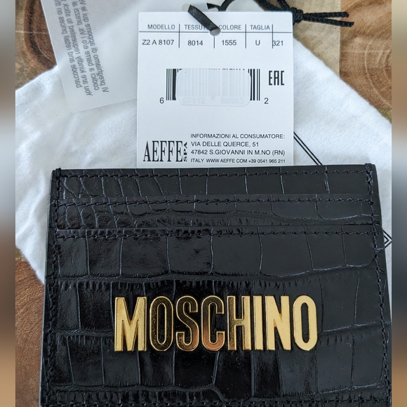 Moschino Croc Embossed Leather Card Holder PinMount Logo + Dust Bag New in Box❤️ - Picture 6 of 6